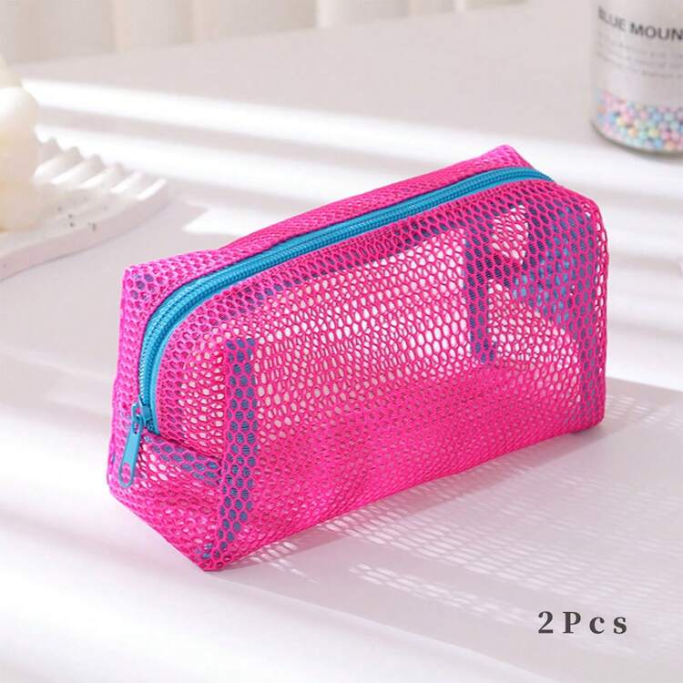 2pcs Mesh Cosmetic Bag, Nylon Mesh Storage Pouch With Zipper, Cute & Bright Design, Travel Toiletry Bag, Makeup Tool Organizer, Reusable & Portable, Suitable For Travel, Vacation, Business Trip, Gift For Women, Christmas Gift,Pouch,Makeup Pouch,Travel Essential - Multicolor - View 14