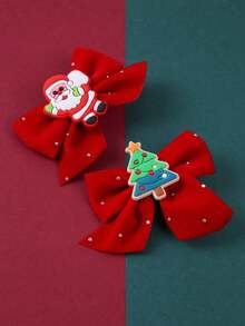 5pcs/Set Girls' Cartoon Santa Claus, Christmas Tree, Bow Hair Clips, Bowknot Side Clips, Hairpins For Teens