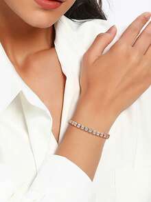 1 件时尚优雅休闲风格铜白金镀层 CZ 镶嵌 3 毫米串珠手链，适合女性派对日常装扮，价格实惠的节日珠宝礼物 - 圓形 - 查看 10