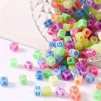 200pcs Colored Luminous Square Shaped Letter Beads Can Be Used As DIY Bracelets, Necklaces, And Other Decorative Bead Accessories