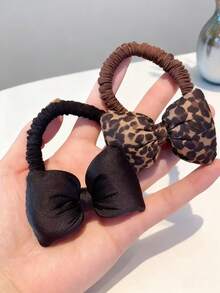 1pc Girls Sweet Style Leopard Print Bow High Elasticity Does Not Hurt The Hair Small Intestine Hair Ring Suitable For Daily Matching - Multicolor - View 2