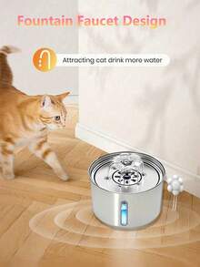 3L/101.45 Fl Oz/0.793 Gallon Stainless Steel Automatic Cat Water Dispenser | Quiet USB Powered Pet Feeder With Water Level Indicator And Blue LED Light, Durable Metal Structure, Fashionable Metal Appearance, Battery-Free - Multicolor - View 4