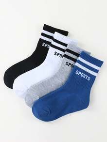 4 Pairs/Set High Elasticity Student Sports Socks Comfortable & Breathable Striped Kids' Socks - Multicolor - View 13