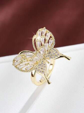 1 件优雅蝴蝶形可调节设计方晶锆石镶嵌女士戒指