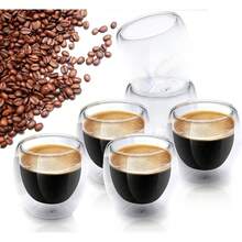 Taza de café de vidrio borosilicato aislada de doble capa, conjunto de 6 tazas de espresso de vidrio aisladas, taza de vidrio transparente pequeña de 80ml de doble capa, adecuada para café, té, capuchino - 1 - Ver 3