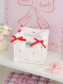 1pc Desktop Quilted Storage Basket With Bow, Desktop Debris Storage Basket For Desktop Organization And Storage, Lipstick Makeup Brush Skin Care Storage Basket, Tabletop Decoration, Cosmetic Storage Basket For Storing And Organizing Brushes And Skin Care Products, Headphone Lipstick Storage, Portable Picnic Basket, - Multicolor - View 15