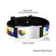 1pc Personalized Laser Engraved Colorful Autism Puzzle Logo Stainless Steel & Silicone Adjustable Bracelet, Autism Awareness Jewelry, Personalized Wrist Bands - Style 3 - View 8