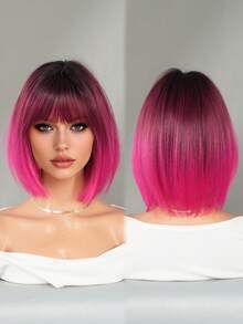 NICKY WALL Peluca corta y recta de 12 pulgadas elegante para mujeres, peluca bob con flequillo en degradado rosa, fibra sintética resistente al calor de alta densidad y esponjosa para uso en Halloween, anime, cosplay, festivales de música y fiestas