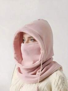 Unisex Warm Fleece Hood + Face Mask 2-In-1 - Adjustable Drawstring Windproof Balaclava For Winter Outdoor Activities - màu đen - Xem 9