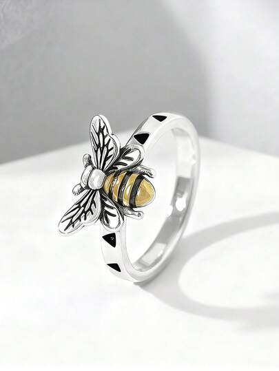 1 pieza Anillo de abeja de plata de ley 925 minimalista y único, un exquisito regalo de joyería para mujeres