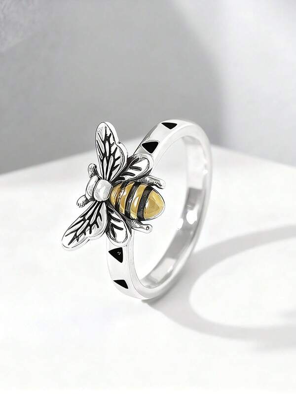 1 pieza Anillo de abeja de plata de ley 925 minimalista y único, un exquisito regalo de joyería para mujeres