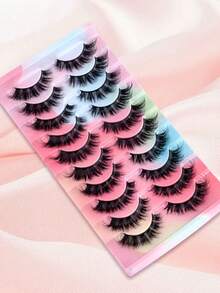 10 Pairs Manga Lashes Faux Mink Eyelashes Cat Eye Eyelashes Natural Full False Eyelashes Volumized Eyelash Extension Travel Essentials Makeup Tools - lông mi mềm mại - Xem 4