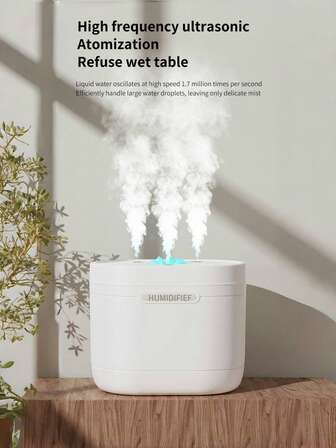 1个1200毫升大容量加湿器，强力雾化精油香薰机，带LED装饰氛围灯，可加湿空气，去除室内异味，纳米级雾化，三喷嘴设计，USB接口，适用于房间、办公室、旅行和汽车。