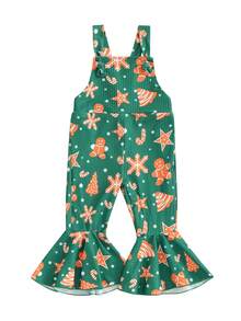 Toddler Baby Girl Christmas Outfit Gingerbread Man Suspender Romper Jumpsuit Overalls Bell Bottom Pants Fall Clothes