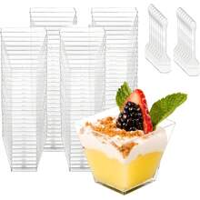50/25/20pcs 60ml Dessert Cups, Trapezoid Transparent Mousse Cups, Pudding Cups, Jelly Cups, Cake Cups, Square Cups, Suitable For Festivals, Parties, Halloween Or Christmas Parties - Transparent - View 3
