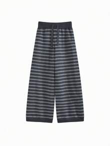 Pantalones anchos de pierna ancha de bloque de color clásico extremadamente relajados, pantalones maxi vintage gruesos y cálidos (patrón de rayas aleatorio) Primavera - Gris Oscuro - Ver 5