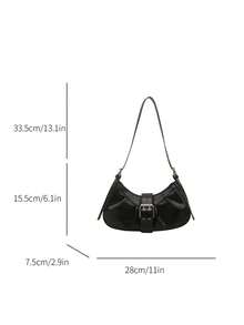 1pc Women's Retro Moto Punk Rivet Decor Adjustable Strap Large Capacity Soft Faux Oiled Leather Ombre Shoulder/Underarm Bag, Suitable For Work, Commute, Date, Party , Goth