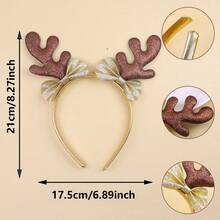 1pc New Glitter Reindeer Antler Headband, Sequin Holiday Party Costume Headpiece With Bow Christmas Valentine's Day Accessories