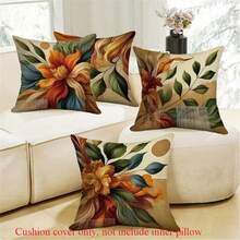 4 piezas de Fundas de almohada de estilo tradicional de poliéster, con estampados florales y bohemios de plantas, impresión de un solo lado, con cremallera, lavables a máquina, fundas de almohada para decoración del hogar