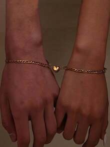 2pcs/Set Stainless Steel Magnetic Heart - Couples Keychain + Bracelets |   Minimalist Unisex Jewelry - Gold - View 5
