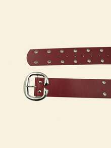 1 chiếc thắt lưng bản rộng đa năng bằng da PU màu đỏ trơn phong cách Punk đường phố dành cho nữ có khóa đôi - Đỏ - Xem 5