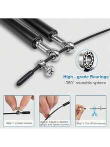 Saltar la Cuerda Entrenamiento Longitud Ajustable de Aluminio Antideslizante de Acero Inoxidable con Rodamientos de Bolas de Velocidad Rápida, Cuerdas para Saltar Fitness Speed Rope para Hombres y Mujeres Aptos para Ejercicio Aeróbico - Negro - Ver 9