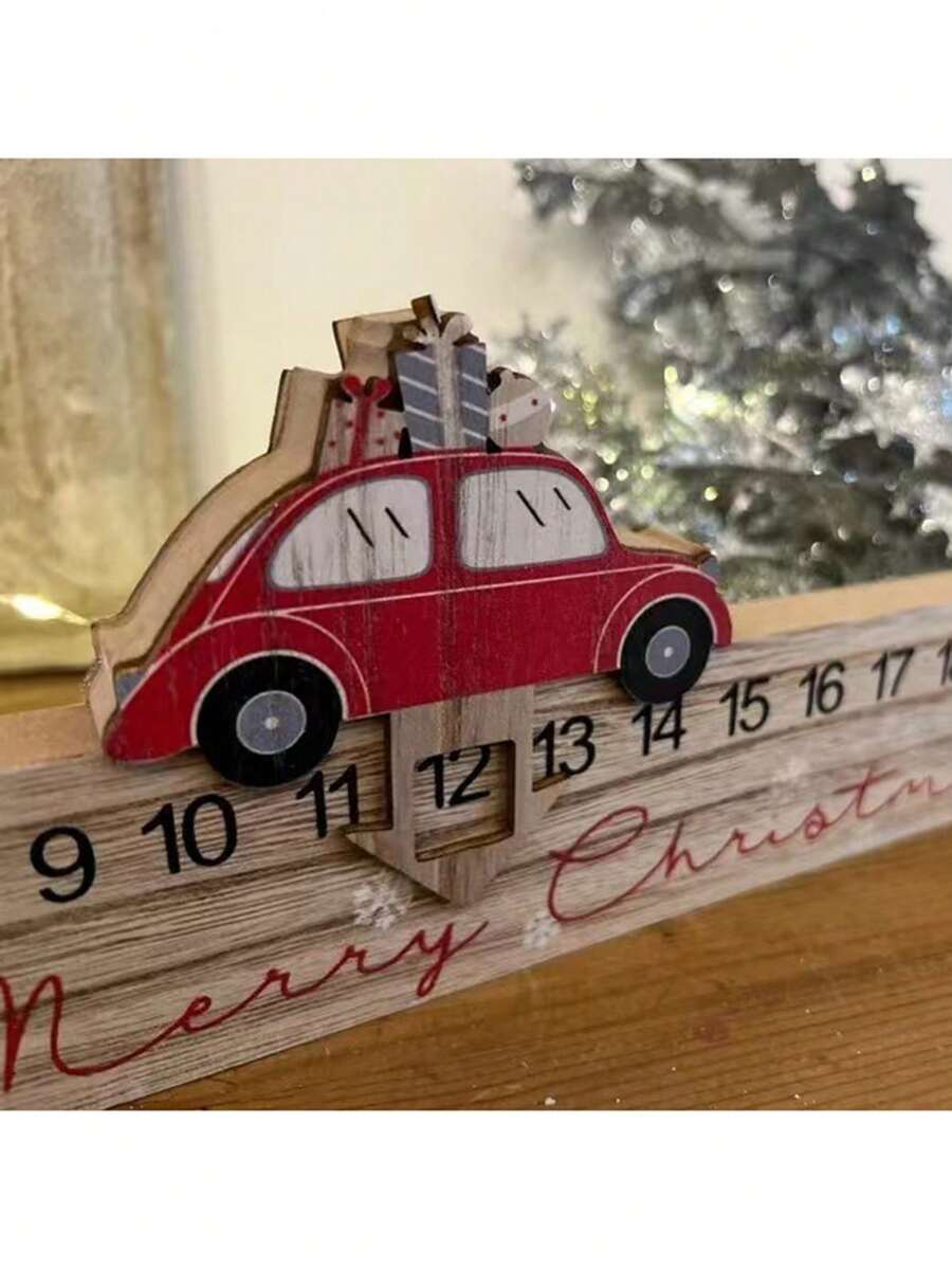 1-Pack Christmas Advent Calendar Countdown Decorations, Wooden Holiday Countdown Collectible Figurine With Car And Gift Design, Festive Indoor Countdown Christmas Decor For All Room Types - No Electricity Required Boston International Advent Calendar Christmas Countdown Sign Tabletop Mantel Winter Holiday Decorations Home, Sleigh - Multicolor - View 1