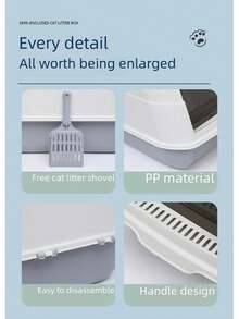Large Dual-Use Enclosed And Semi-Enclosed Litter Box With Splash Guard, Deodorizer And Dual Entry - Grey - View 4