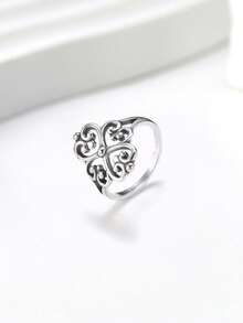 1pc S925 Sterling Silver Vintage Filigree Flower Ring Hollow Carved Floral Band Ring For Women, Ideal For Daily Wear And Boho Style Lovers-JA - Bạc - Xem 3