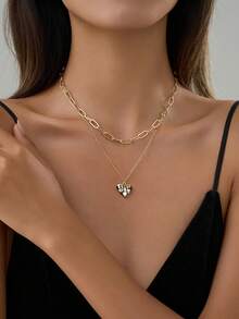 Tkool Bộ 2 dây chuyền kẹp giấy kẻ caro thời trang & mặt dây chuyền hình trái tim bằng đồng oxy hóa hình khối Zirconia, quà tặng ngày lễ tình nhân cho bạn gái (Số lượng móc dây chuyền ngẫu nhiên) - Vàng - Xem 3