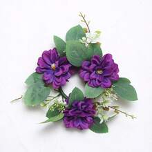 1pc Artificial Flower Wreath Candle Holder, Plastic Gerbera Daisy Floral Wreath Candle Stand, Small Floating Farmhouse Wreath, Suitable For Wedding Decor, Bridal Bouquet, Dining Table Centerpiece, Garden Wedding, Birthday Party - Multicolor - View 17