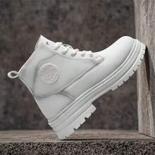 Botas de tobillo de moda para hombres, botas, zapatos casuales con suela gruesa para trabajo al aire libre, estilo británico - Blanco - Ver 11