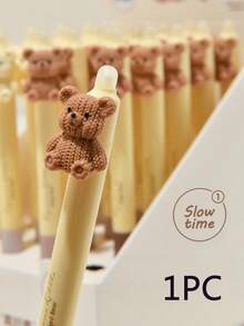 1 pieza Bolígrafo de punta borrable de 0.5mm, con forma de oso de peluche y queso, presiona la punta azul para borrar, agarre suave, escritura suave, color aleatorio, un regalo de Navidad esencial - Multicolor - Ver 12