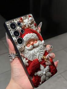 1pc Fashionable Santa Claus & Snowflake Red Festive Black Phone Case Compatible With IPhone 17/17 Air/17 Pro/17 Pro Compatible With Redmi, Compatible With Galaxy A04e/A05s/A13/A14/A15/A34/A35/A50/A52/A53/A54/S21/S22/S23/S24/S25/S25UGOOGLE 6A/ 12T/13T/14t - Black - View 6