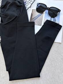 Women's Yoga Leggings, Low Waist Ribbed Yoga Tights, Fitness Leggings, Seamless Yoga Pants, Stretchy Sports Tights - Black - View 6