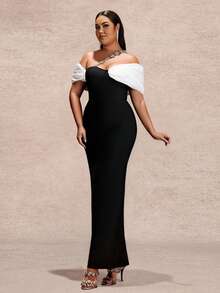 大码女式不对称/不对称拉链金属链正式晚礼服，适合婚礼和正式场合