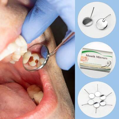 Dental Mirrors Tops Stainless Steel Cone Socket Front Dental Mouth Teeth Inspection Mirror, Size 12 Pack