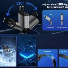 W&O 4-In-1 Retractable Car Charger, Fast Charging Car Charger, Dual USB Ports, Compatible With For Iphone And Type-C, PD And QC3.0, 180° Adjustable Base, Compatible With For Iphone 16/15/14/13/12/11 And Android Devices, Suitable For Car Charging, Car Accessories, Holiday Gift, SAN.COMO Fast Car Charger