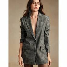 Women's Modern Casual Urban Retro Tie-Dye Washed Vintage High-End Blazer Dress - Xám - Xem 1