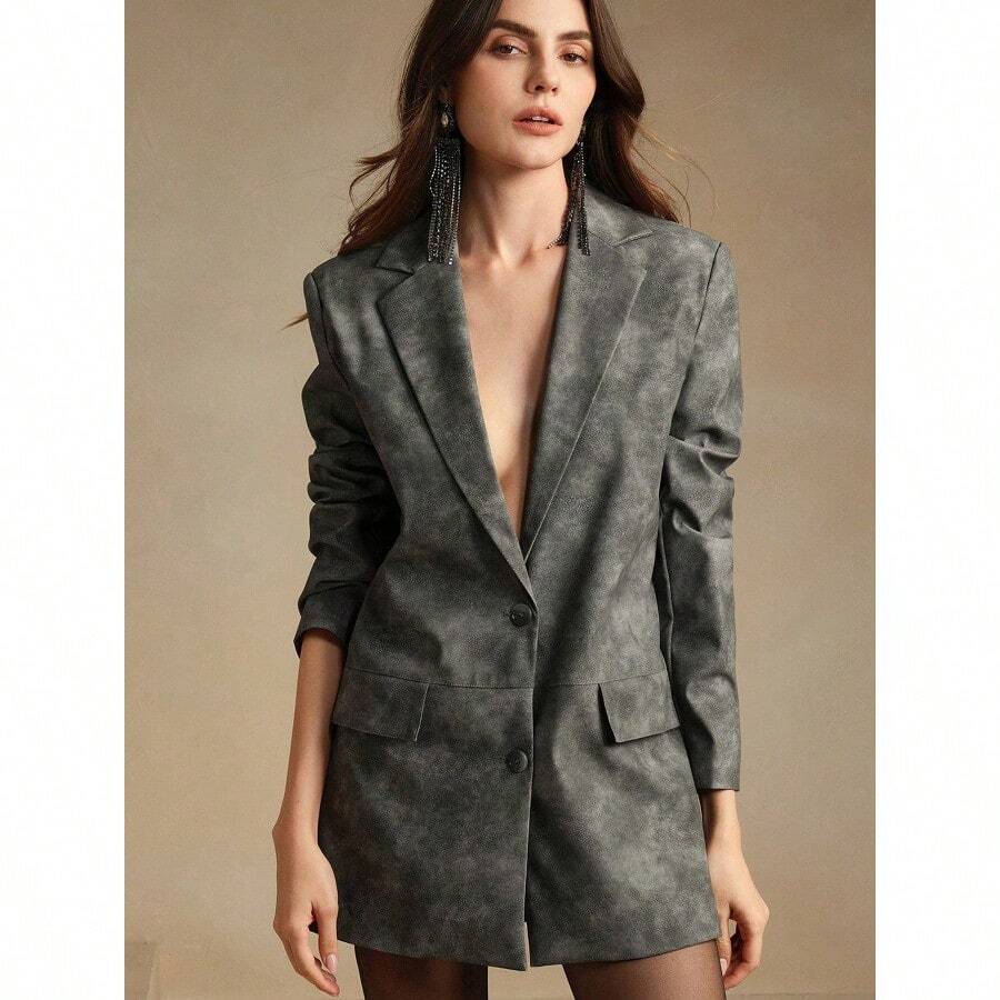 Women's Modern Casual Urban Retro Tie-Dye Washed Vintage High-End Blazer Dress - Xám - Xem 1