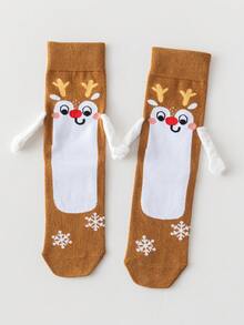 1 Pair Men's Comfortable Casual Fashion Christmas Reindeer Pattern Crew Socks - Multicolor - View 2