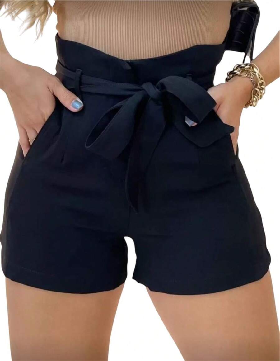 New 2025 Shorts With Belt, Pocket And Zipper On The Front - Black - View 1