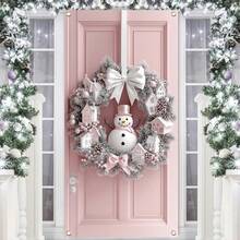 1pc Christmas Snowman Wreath Decor, Modern Polyester Decoration, Holiday Door Garland, Indoor & Outdoor Party Decor, No Electricity Needed, Suitable For General Use