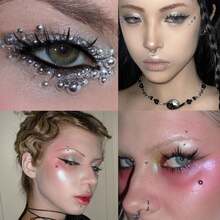 4Sheets Face Gems Fake Piercings Gothic Cool Punk Y2K Sexy Simulation Studs Stickers, Lip, Nose Studs Eye Stickers, Halloween Makeup Silver-Plated Rhinestone Personalized Party,23580481 - 黃色 - 查看 5