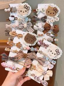 Sanrio 10 piezas de accesorios para niñas de Sanrio, accesorios infantiles, pasadores de cabello para niños, pasadores de cabello para niñas, pasadores de cabello con moño de tela, pasadores de cabello para Hello Kitty, gatos lindos y flequillo lateral