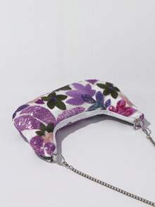 4-częściowy zestaw damskiej torebki kopertówki z kwiatowym wzorem i cekinami, na ramię, naszyjnik, kolczyki, bransoletka, luksusowy zestaw biżuterii