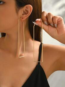 1 Cặp khuyên tai kẹp hình vuông tối giản thời trang sáng tạo - Vàng - Xem 3