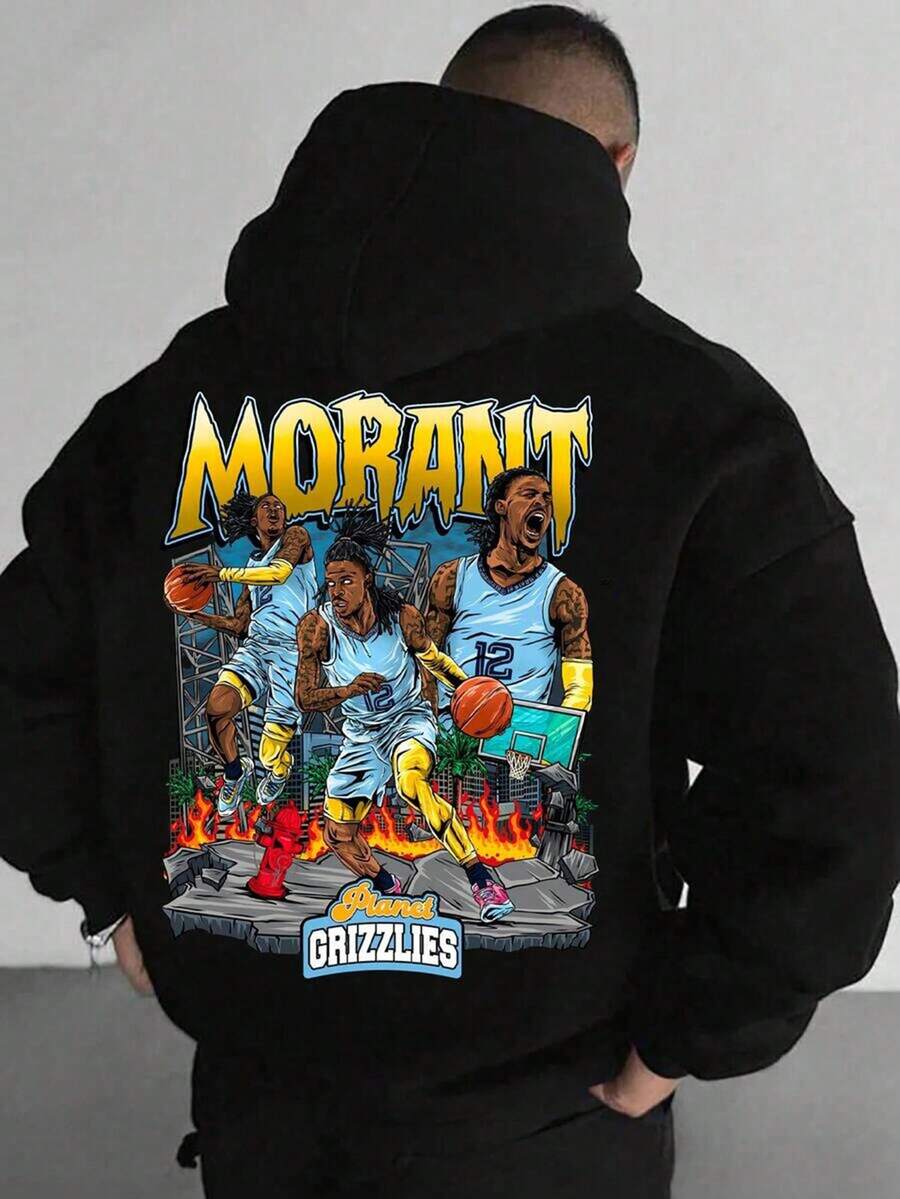 Spring And Autumn Men's Basketball Style Casual Hooded Sweatshirt - Fashionable And Stylish Youth Style Hooded Sweatshirt, Suitable For Teenagers, Adults, And Sports Enthusiasts,Fall Hoodies,Men's Fall Clothes,Street Wear,Halloween,Mens Hoodies,Y2k Clothes,Jesus Hoodie,Thanksgiving Day,Nightmare Before Christmas,Christmas - 黑色 - 查看 1