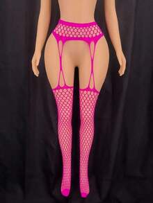 Hollow Out Mesh Suspender Tights - Màu Hồng Tươi - Xem 6