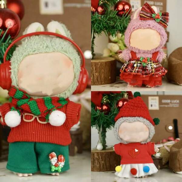 [Solo ropa] Conjunto de moda navideña festiva de invierno de la calle principal para muñeca de 17 cm de color rojo